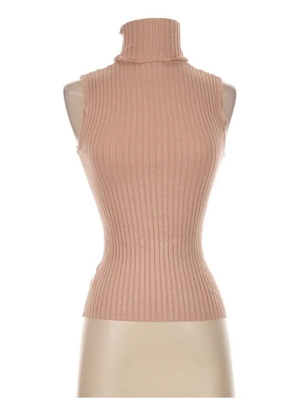 Express | Sleeveless Ribbed Fitted Turtleneck - Dusty Pink | Rayon/Nylon Blend
